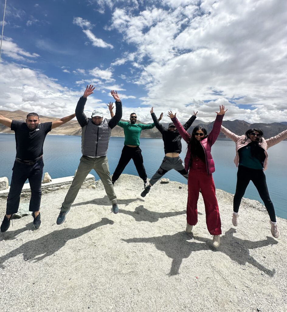 Jumping at Pangong Lake during Classical Hatha Yoga Retreat in Ladakh in July 2025