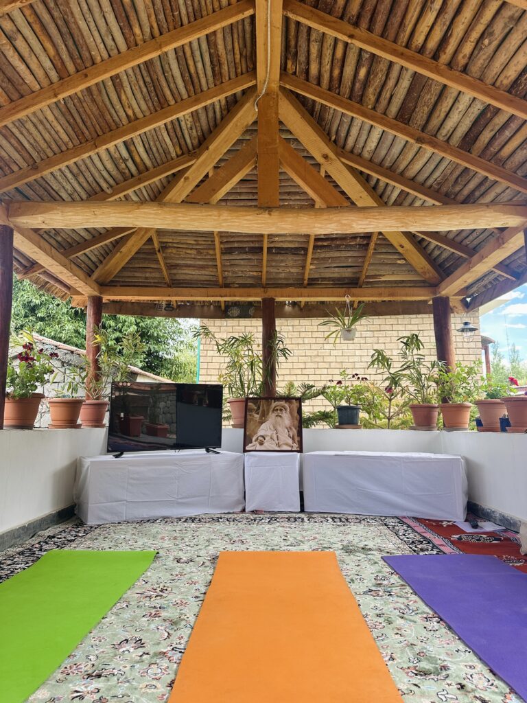 Yoga hall setup at the yoga retreat, Leh, Ladakh