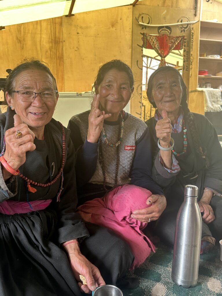 Cute ladies posing. This is where they work for the NGO during the day at Saspochey village, Saspol, Ladakh